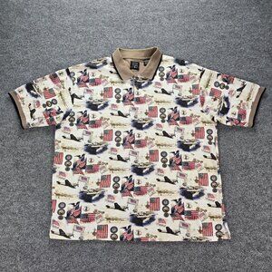 Cotton Traders Polo Shirt Mens XLG Patriotic Flag‎ Military All Over Print